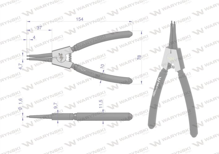Szczypce do pierścieni osadczych 150 mm zewnętrzne proste Waryński