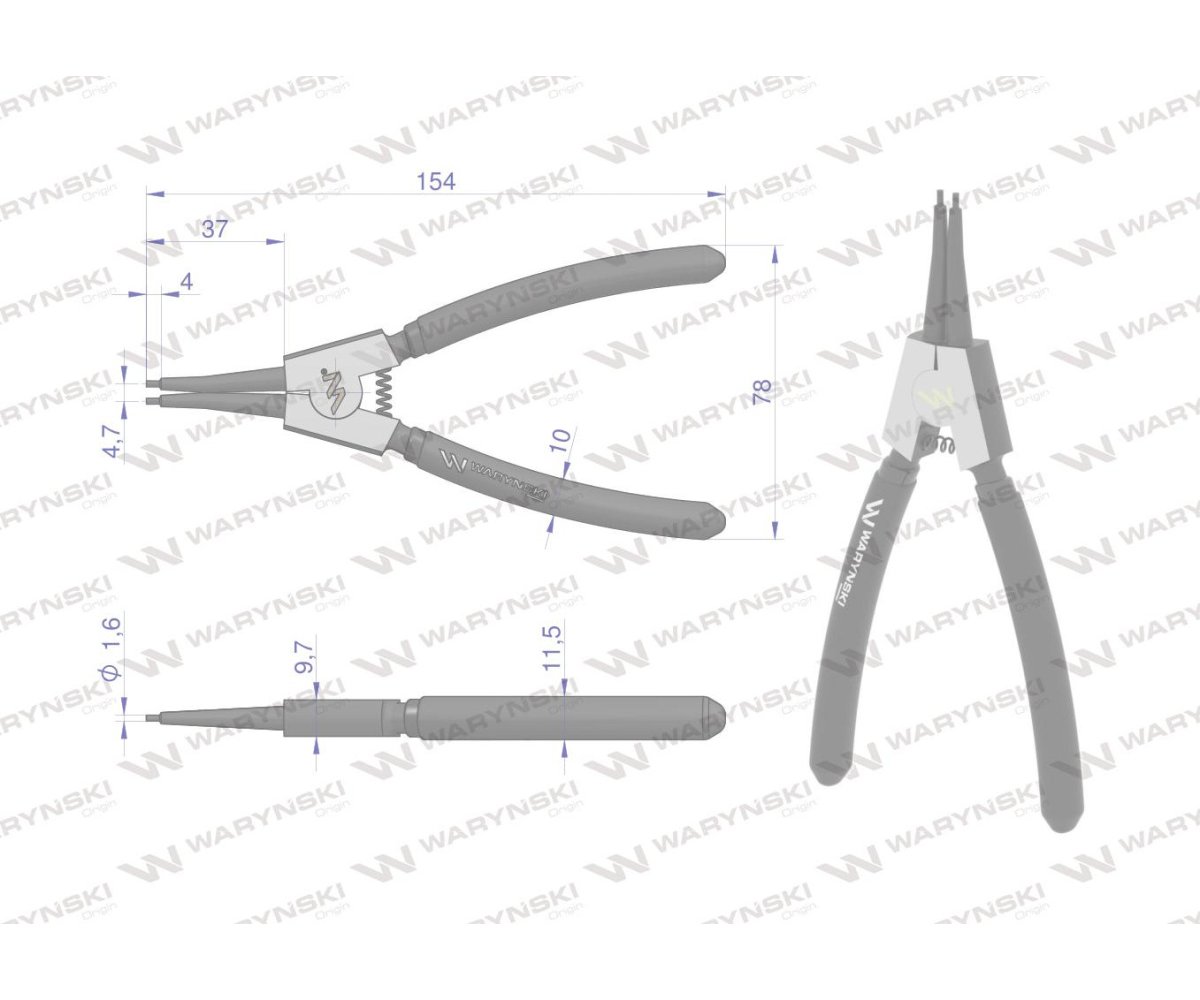 Szczypce do pierścieni osadczych 150 mm zewnętrzne proste Waryński