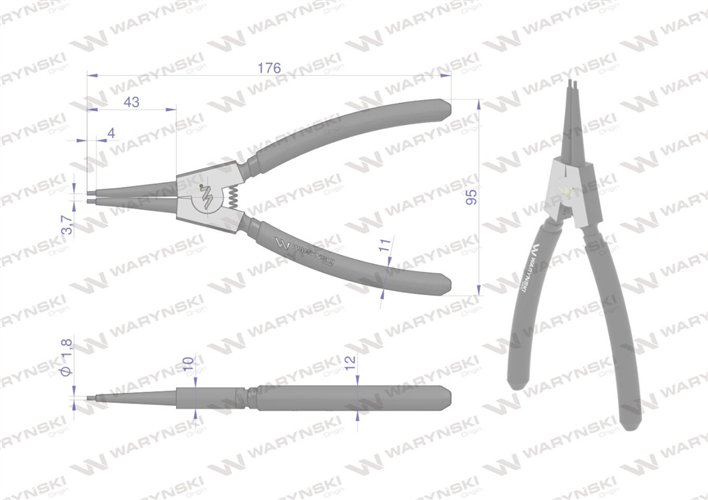 Szczypce do pierścieni osadczych 180 mm zewnętrzne proste Waryński