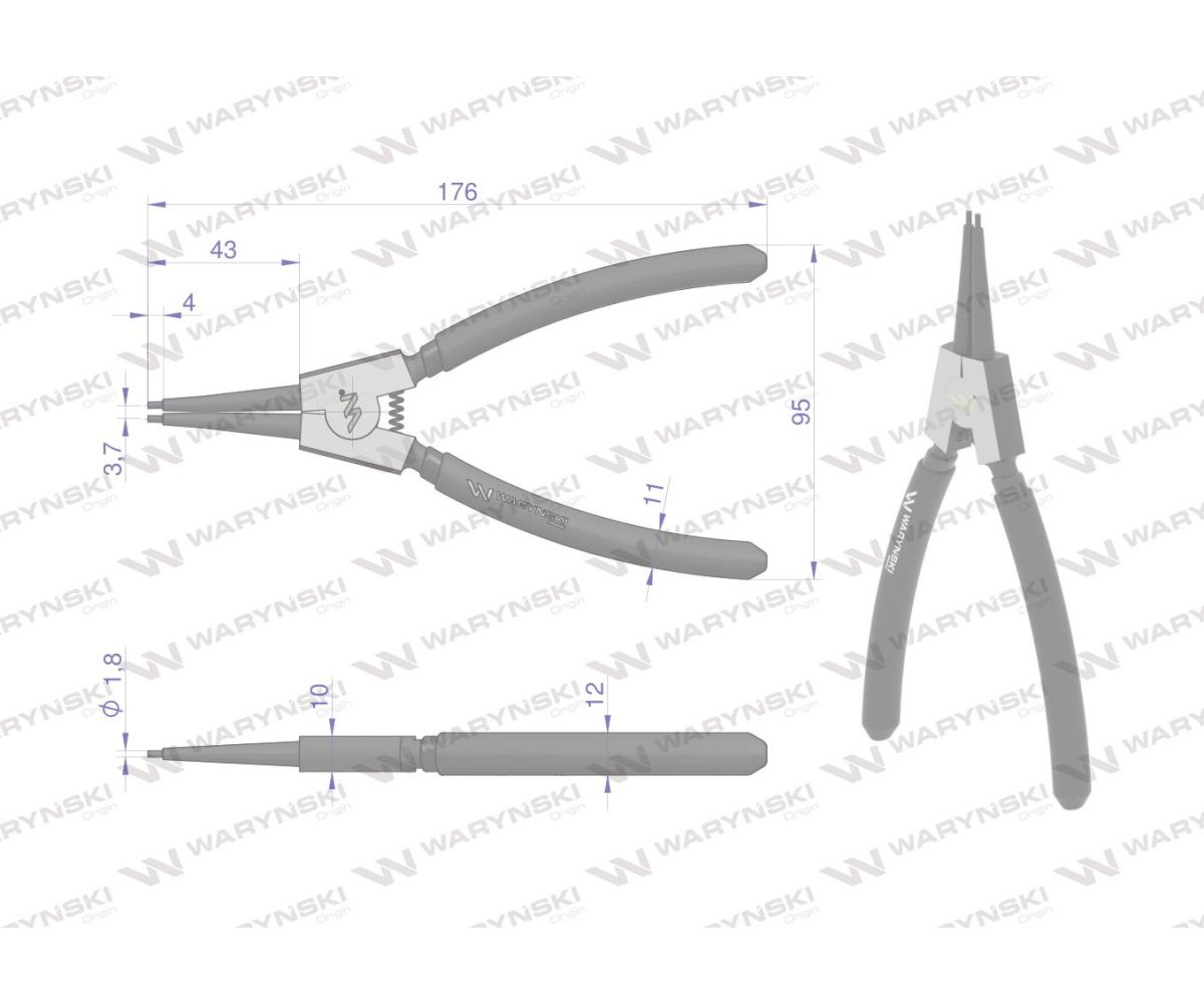 Szczypce do pierścieni osadczych 180 mm zewnętrzne proste Waryński