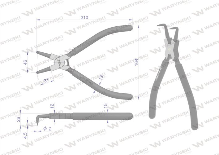 Szczypce do pierścieni osadczych 240 mm wewnętrzne wygięte Waryński