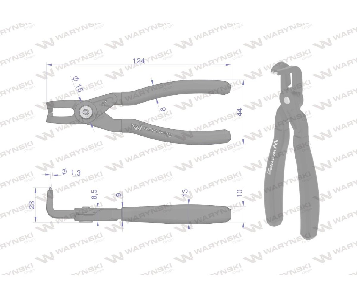 Specjalistyczne szczypce do pierścieni osadczych 127 mm wewnętrzne wygięte Waryński