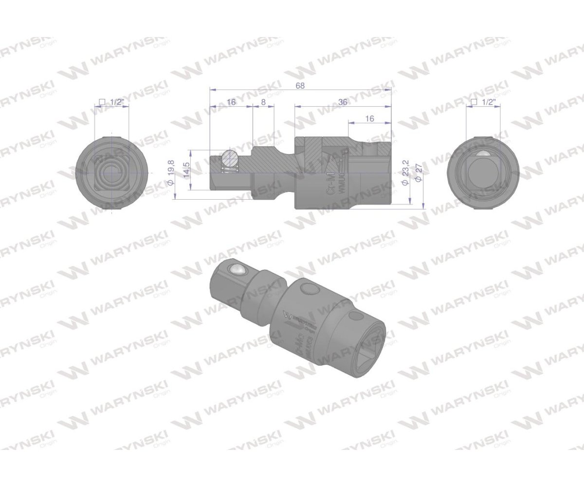 Przegub do nasadek udarowych 1/2". CrMo. Waryński