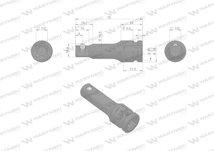 Przedłużka do nasadek udarowych 1/2" 75mm. CrMo. Waryński