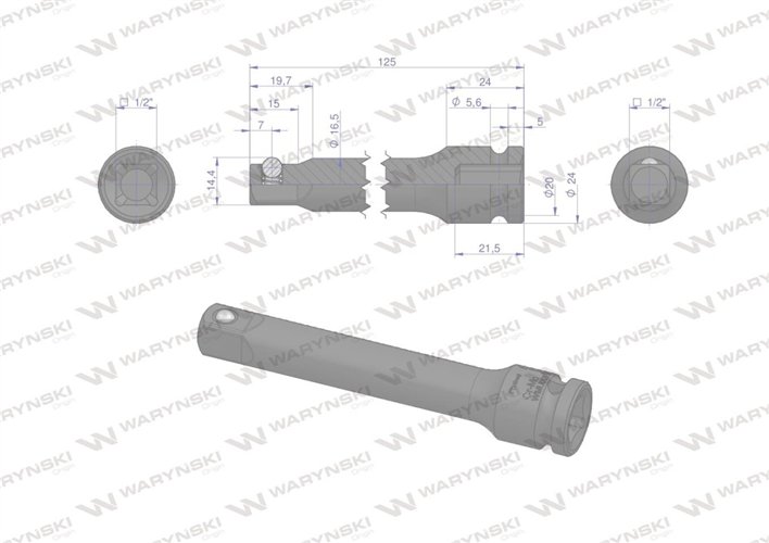 Przedłużka do nasadek udarowych 1/2" 125mm. CrMo. Waryński