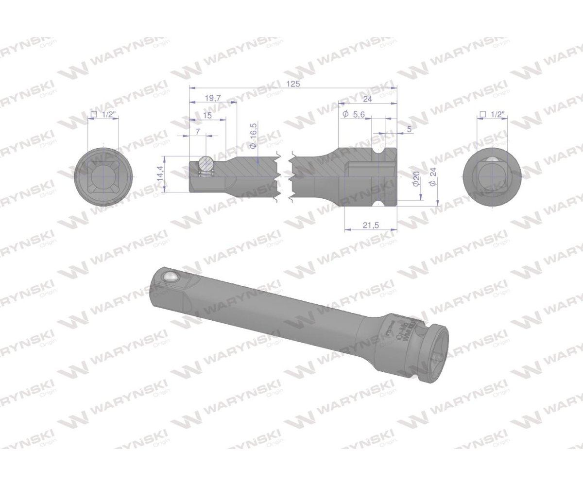 Przedłużka do nasadek udarowych 1/2" 125mm. CrMo. Waryński