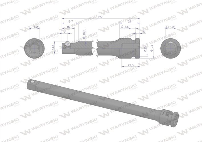 Przedłużka do nasadek udarowych 1/2" 250mm. CrMo. Waryński