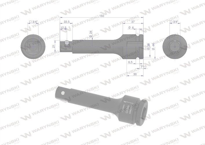 Przedłużka do nasadek udarowych 3/4". 150mm. CrMo. Waryński