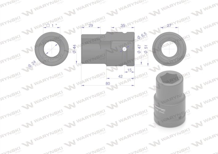 Nasadka udarowa sześciokątna 1" długa. 27 mm. CrMo. DIN 3129 Waryński