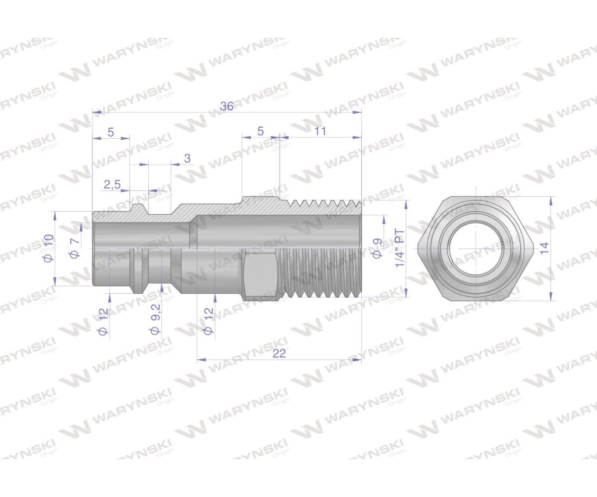 Złączka do narzędzi pneumatycznych gwint 1/4 PT 2 szt w komplecie Waryński