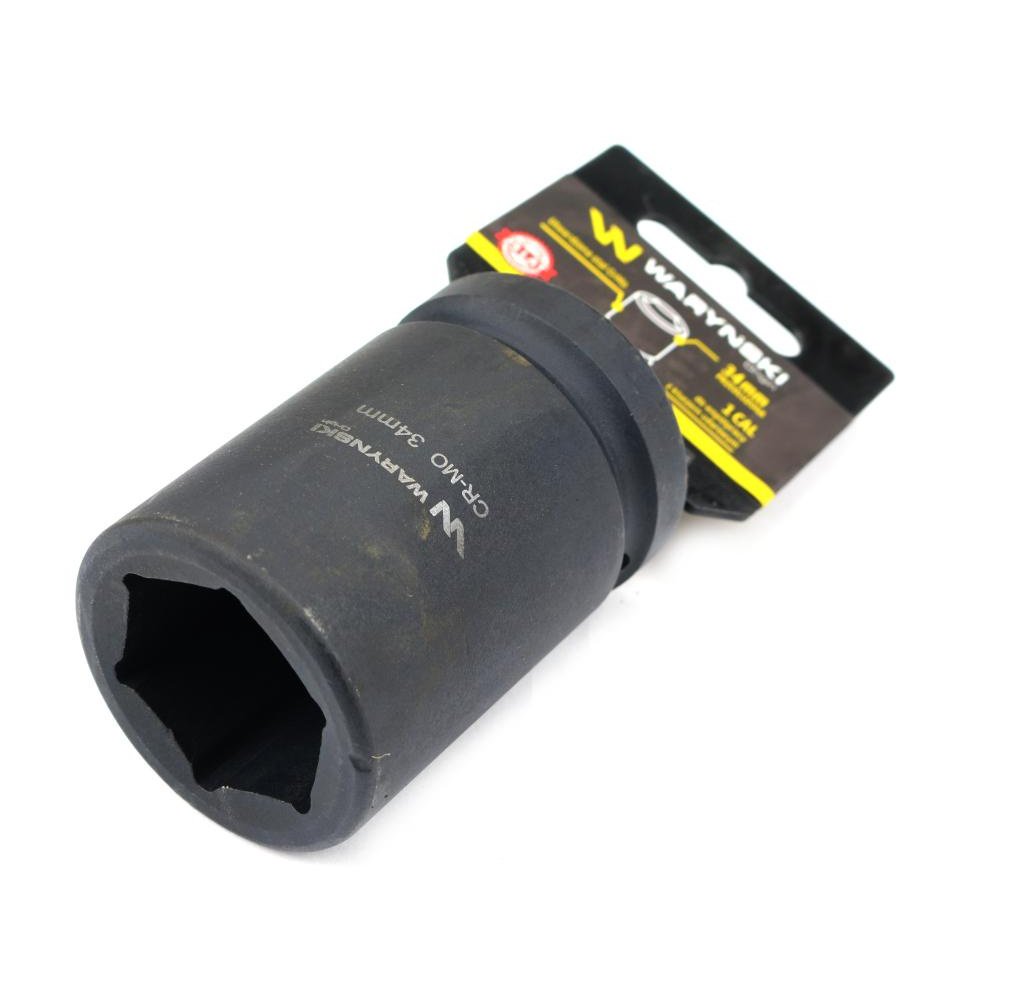 Nasadka udarowa sześciokątna 1"długa. 34 mm. CrMo. DIN 3129 Waryński