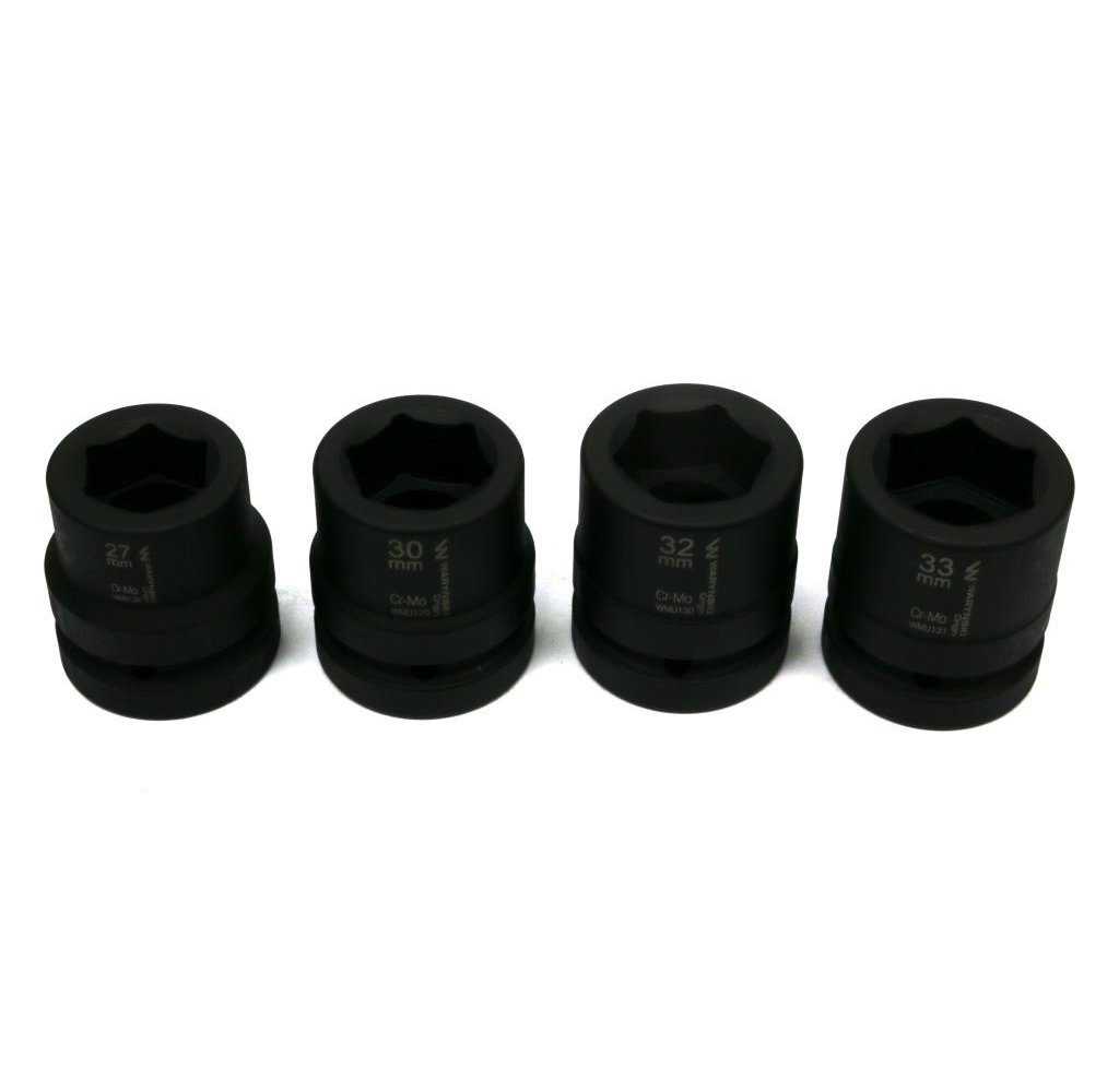 Zestaw nasadek udarowych 1" 4 cz. 27. 30. 32. 33 mm ze stali CrMo DIN 3129 Waryński