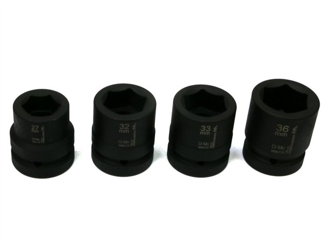 Zestaw nasadek udarowych 1" 4 cz. 27. 32. 33. 36 mm ze stali CrMo DIN 3129 Waryński