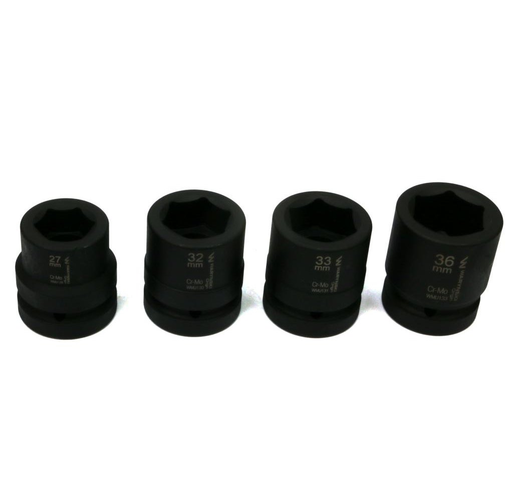 Zestaw nasadek udarowych 1" 4 cz. 27. 32. 33. 36 mm ze stali CrMo DIN 3129 Waryński