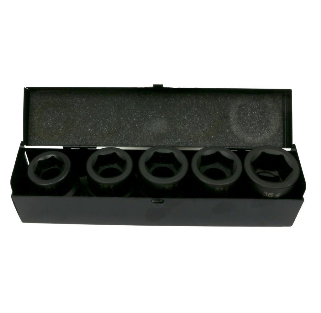 Zestaw nasadek udarowych 1" 5 cz. 27. 30. 32. 33. 36 mm ze stali CrMo DIN 3129 Waryński