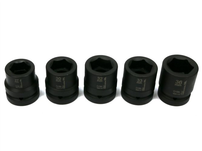 Zestaw nasadek udarowych 1" 5 cz. 27. 30. 32. 33. 36 mm ze stali CrMo DIN 3129 Waryński