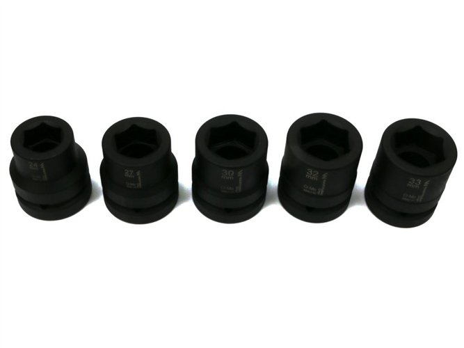 Zestaw nasadek udarowych 1" 5 cz. 24. 27. 30. 32. 33 mm ze stali CrMo DIN 3129 Waryński