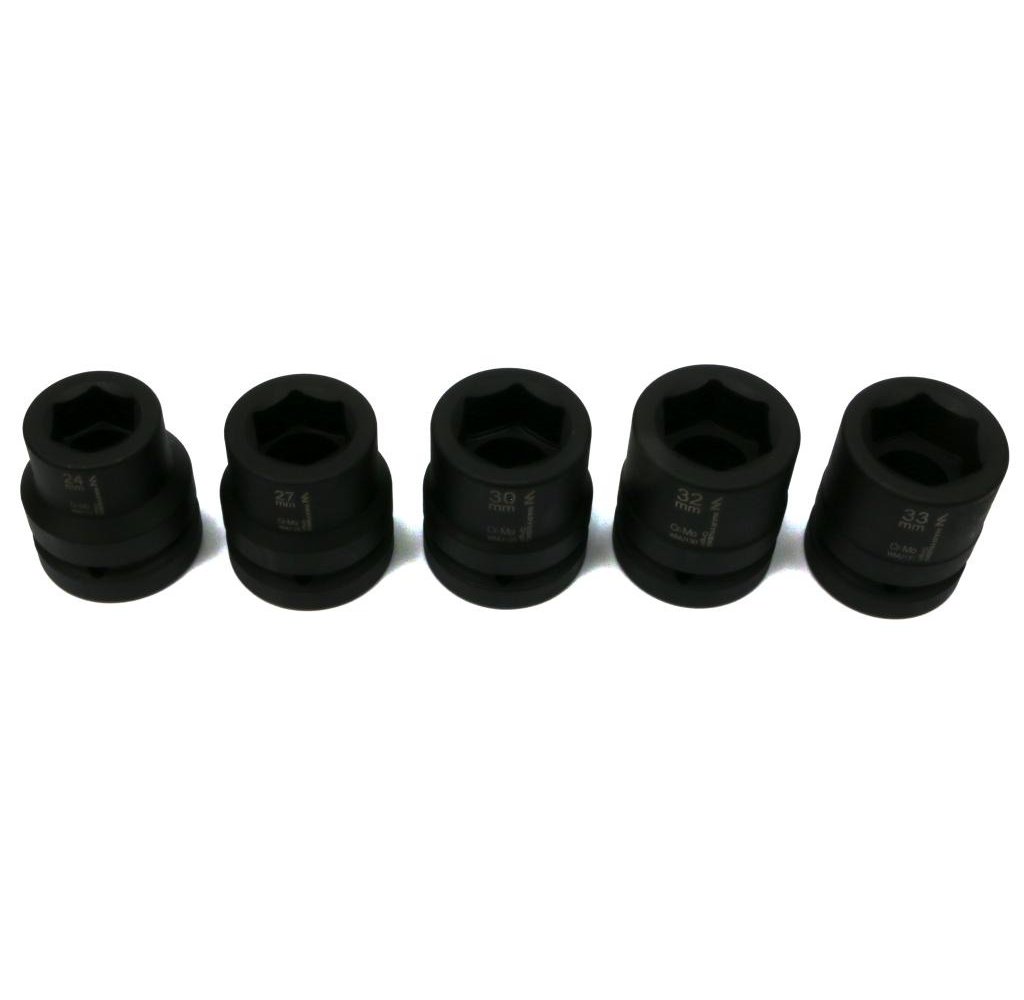 Zestaw nasadek udarowych 1" 5 cz. 24. 27. 30. 32. 33 mm ze stali CrMo DIN 3129 Waryński