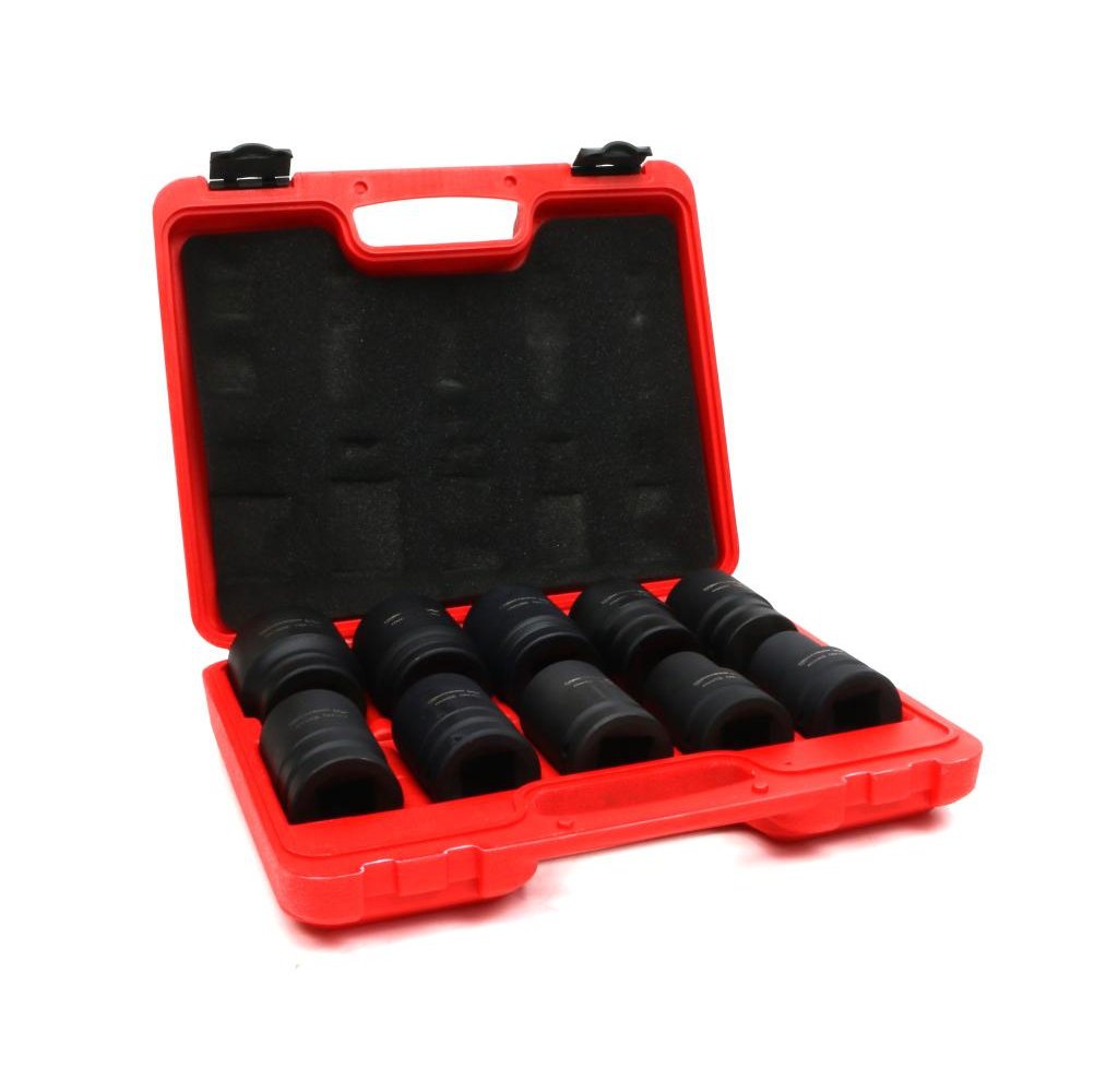 Zestaw nasadek udarowych 1" 10 cz. 24. 27. 30. 32. 33. 34 .36. 38. 41. 46 mm ze stali CrMo DIN 3129 Waryński