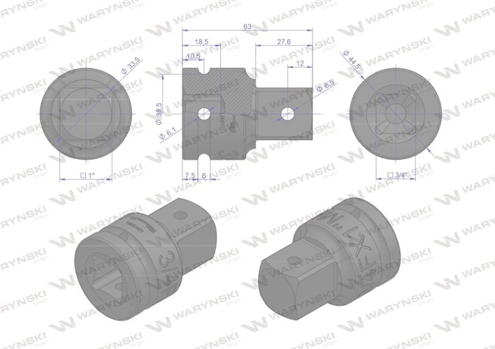 Adapter do kluczy udarowych 3/4 na 1" Waryński
