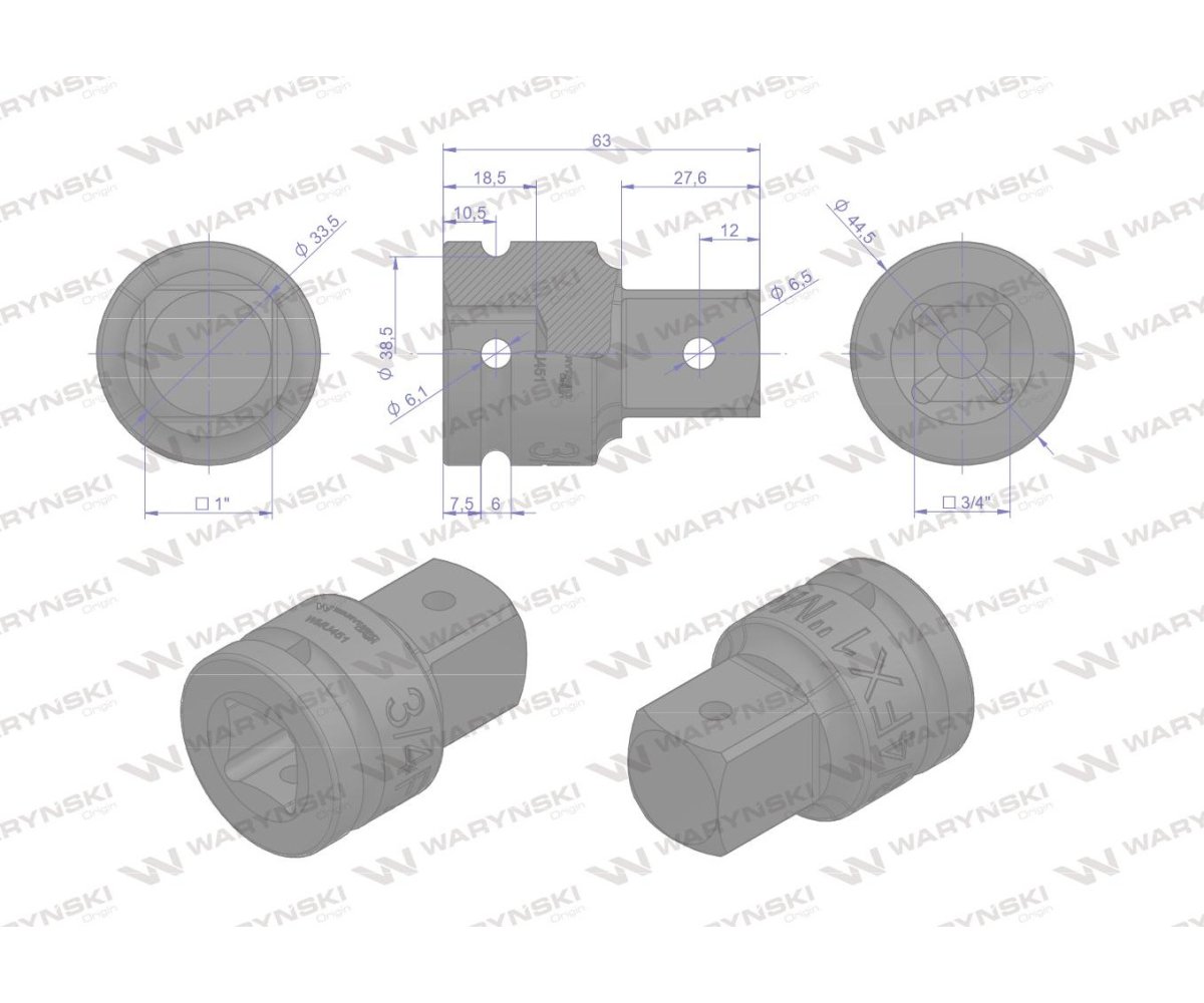 Adapter do kluczy udarowych 3/4 na 1" Waryński