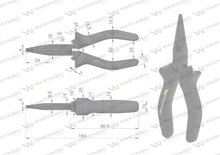 Szczypce wydłużone proste 160 mm Waryński