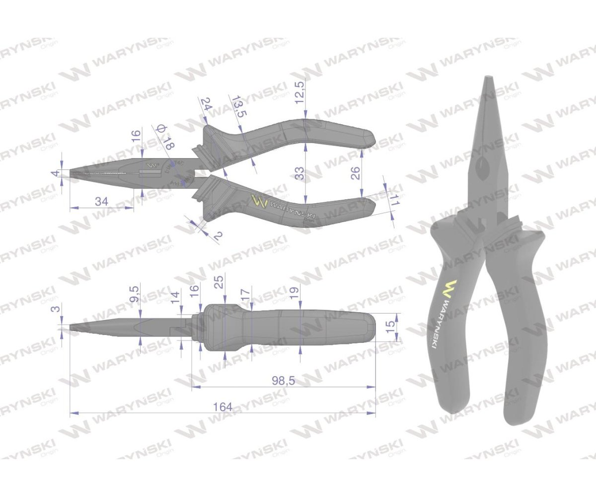 Szczypce wydłużone proste 160 mm Waryński