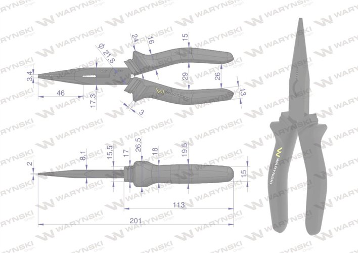 Szczypce wydłużone proste 200 mm Waryński