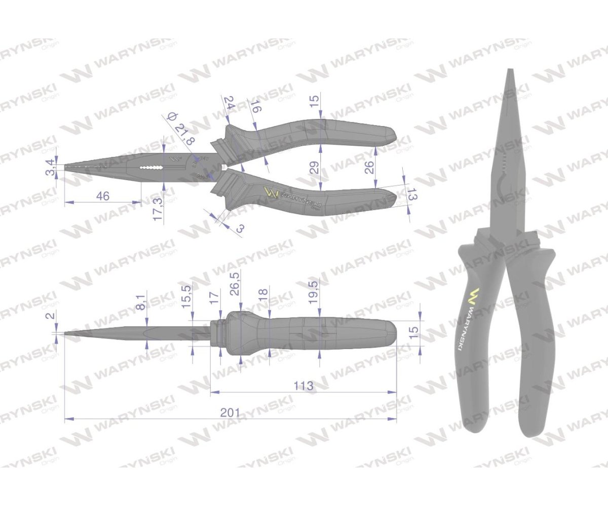 Szczypce wydłużone proste 200 mm Waryński
