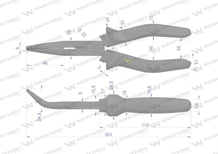 Szczypce wydłużone wygięte 200 mm Waryński