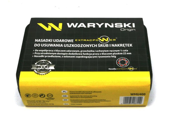 Zestaw nasadek udarowych 1/2 z uchwytem kluczowym. do awaryjnego odkręcania 5 el Waryński