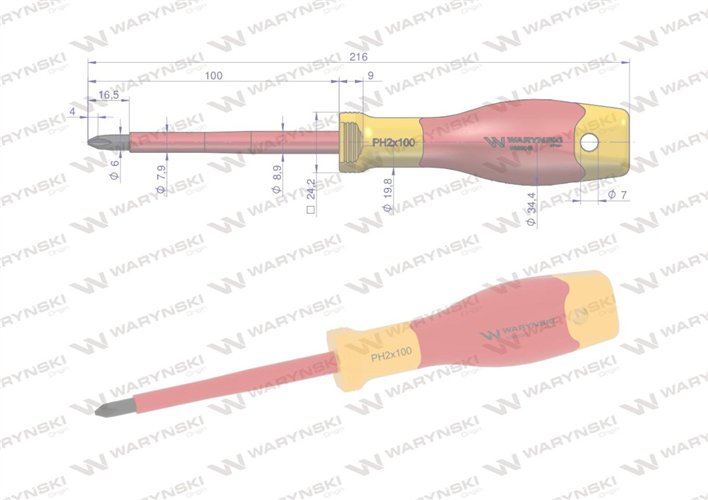 Wkrętak PH2 100 mm izolowany VDE stal S2, Waryński