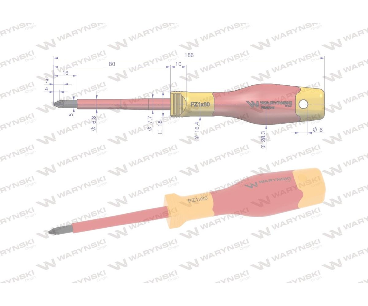 Wkrętak PZ1*80mm. izolowany. VDE. stal S2, Waryński