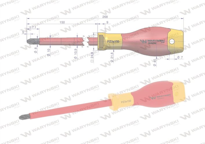 Wkrętak PZ3 150 mm. stal S2, VDE. Waryński
