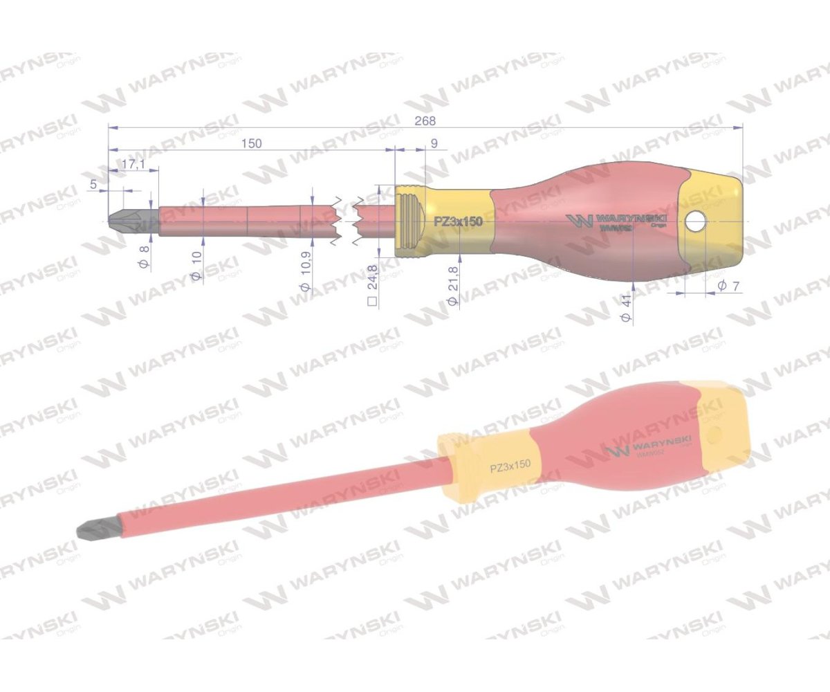 Wkrętak PZ3 150 mm. stal S2, VDE. Waryński