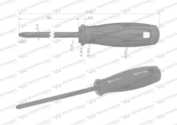 Wkrętak PZ3. 150 mm. stal SVCM. Waryński