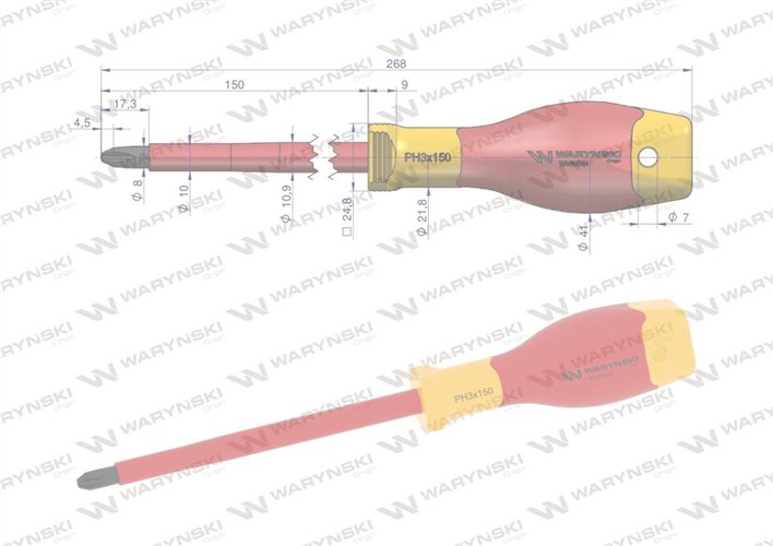 Wkrętak PH3 150 mm izolowany VDE stal S2, Waryński