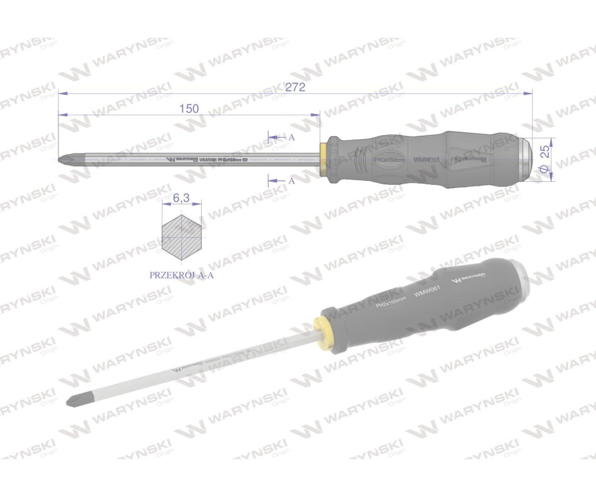 Wkrętak do pobijania PH2x150mm Waryński