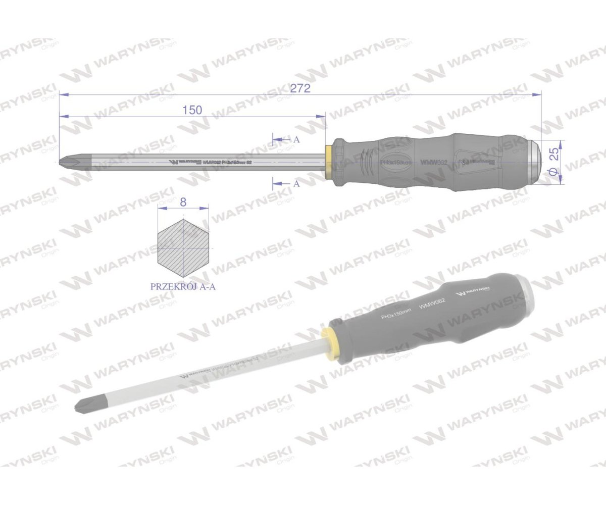 Wkrętak do pobijania PH3x150mm Waryński