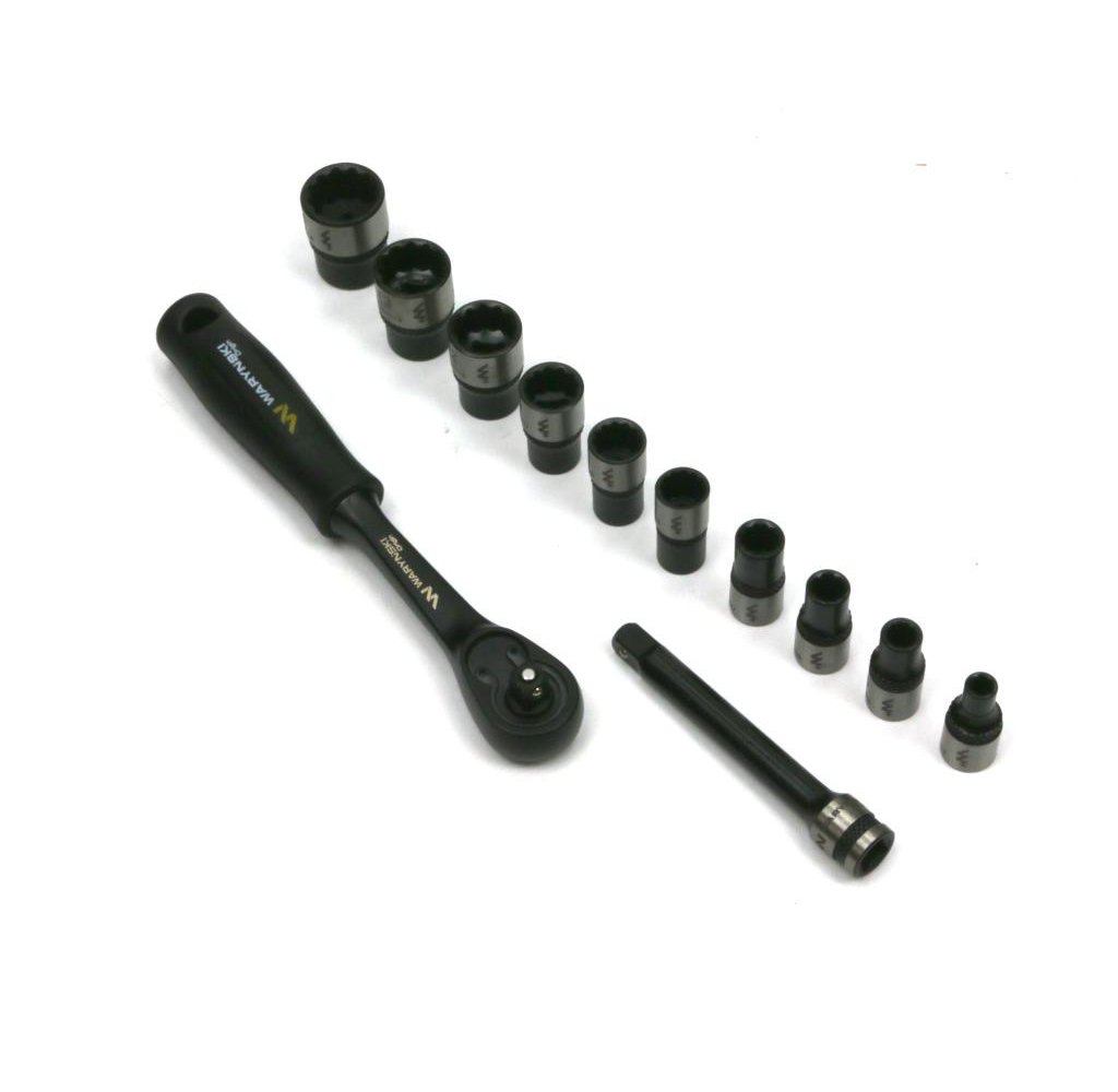 Zestaw 12 el. nasadki 1/4 przedłużka 7.5 cm grzechotka 4 5.5 6 7 8 9 10 12 13 14 Waryński