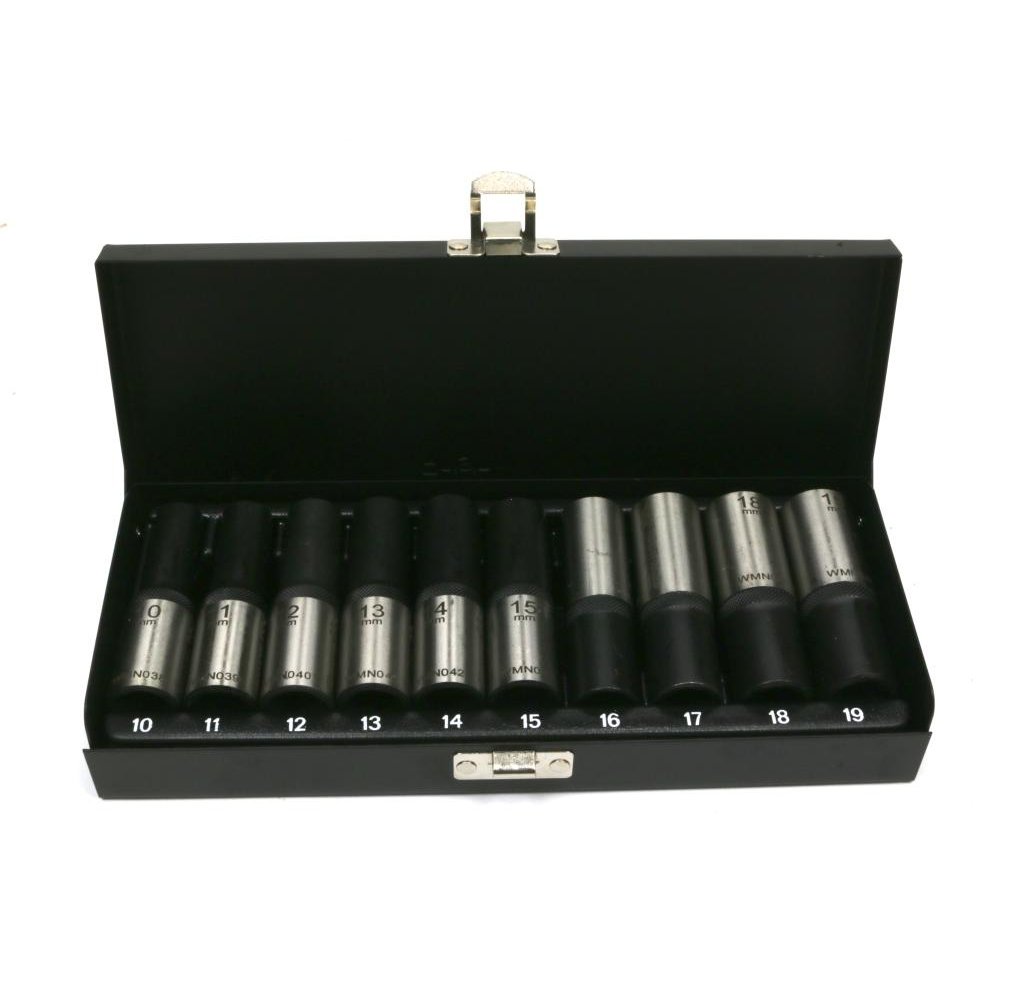 Zestaw nasadek przedłużanych 1/2 CrV 10, 11, 12, 13, 14, 15, 16, 17, 18, 19 w kasecie 10 el Waryński