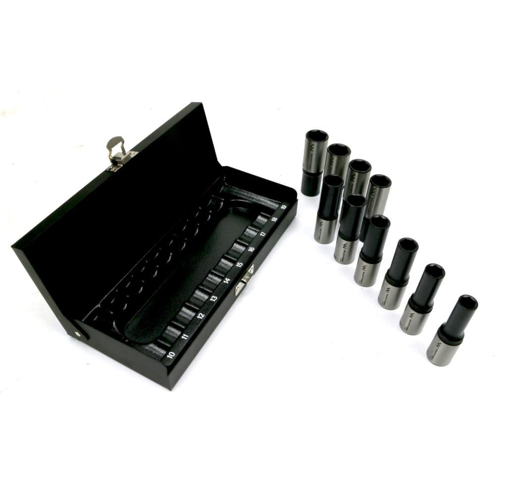 Zestaw nasadek przedłużanych 1/2 CrV 10, 11, 12, 13, 14, 15, 16, 17, 18, 19 w kasecie 10 el Waryński