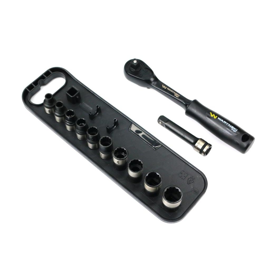 Zestaw 12 el. nasadki 3/8 przedłużka 7.5 cm grzechotka 6 7 8 9 10 11 12 13 14 15 Waryński