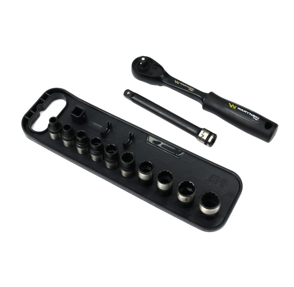 Zestaw 12 el. nasadki 3/8 przedłużka 12.5 cm grzechotka 9 10 11 13 14 Waryński