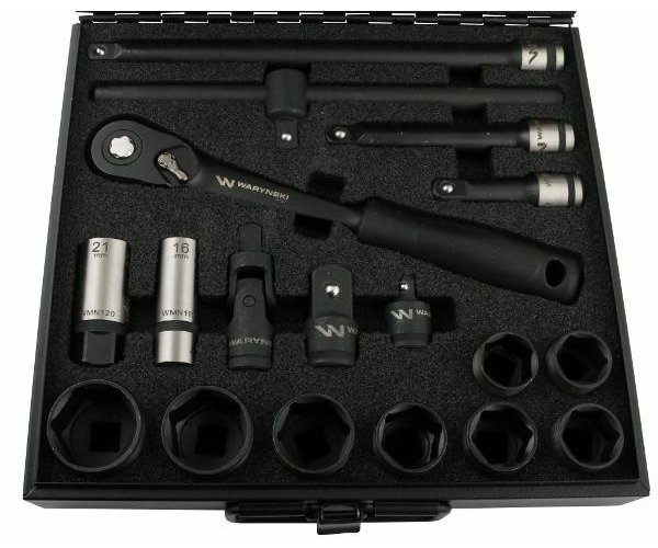 Zestaw nasadek 1/2 cala z grzechotką i akcesoriami w kasecie metalowej 30 el. Waryński