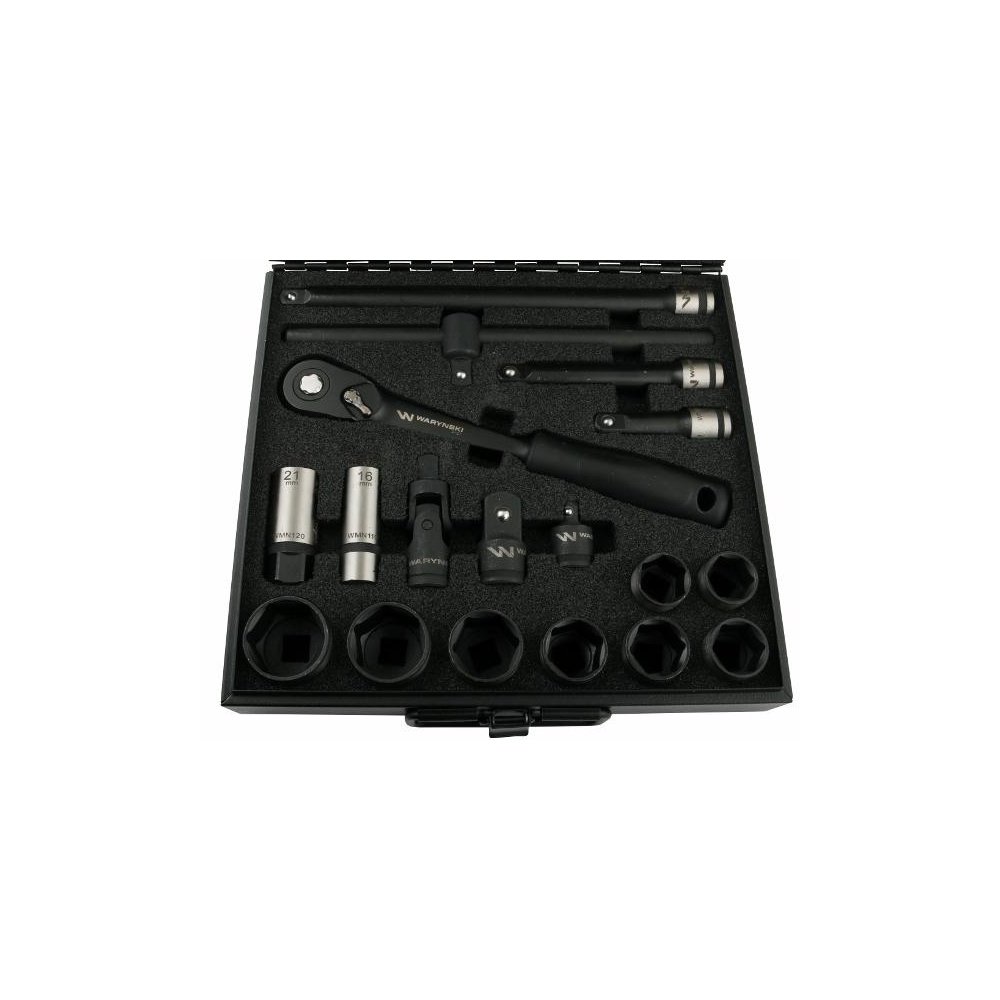 Zestaw nasadek 1/2 cala z grzechotką i akcesoriami w kasecie metalowej 30 el. Waryński