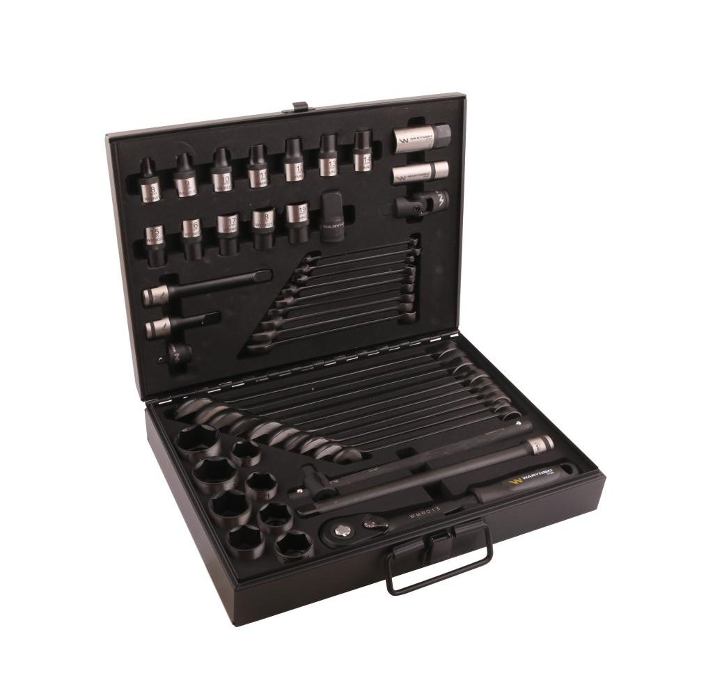 Zestaw nasadek 1./2 z grzechotką i kluczami w kasecie metalowej 49 el. Waryński