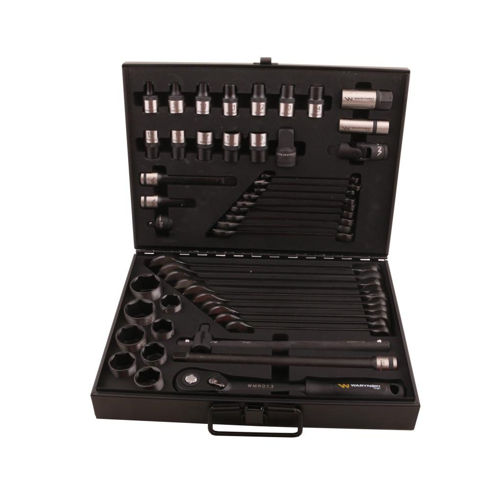 Zestaw nasadek 1./2 z grzechotką i kluczami w kasecie metalowej 49 el. Waryński