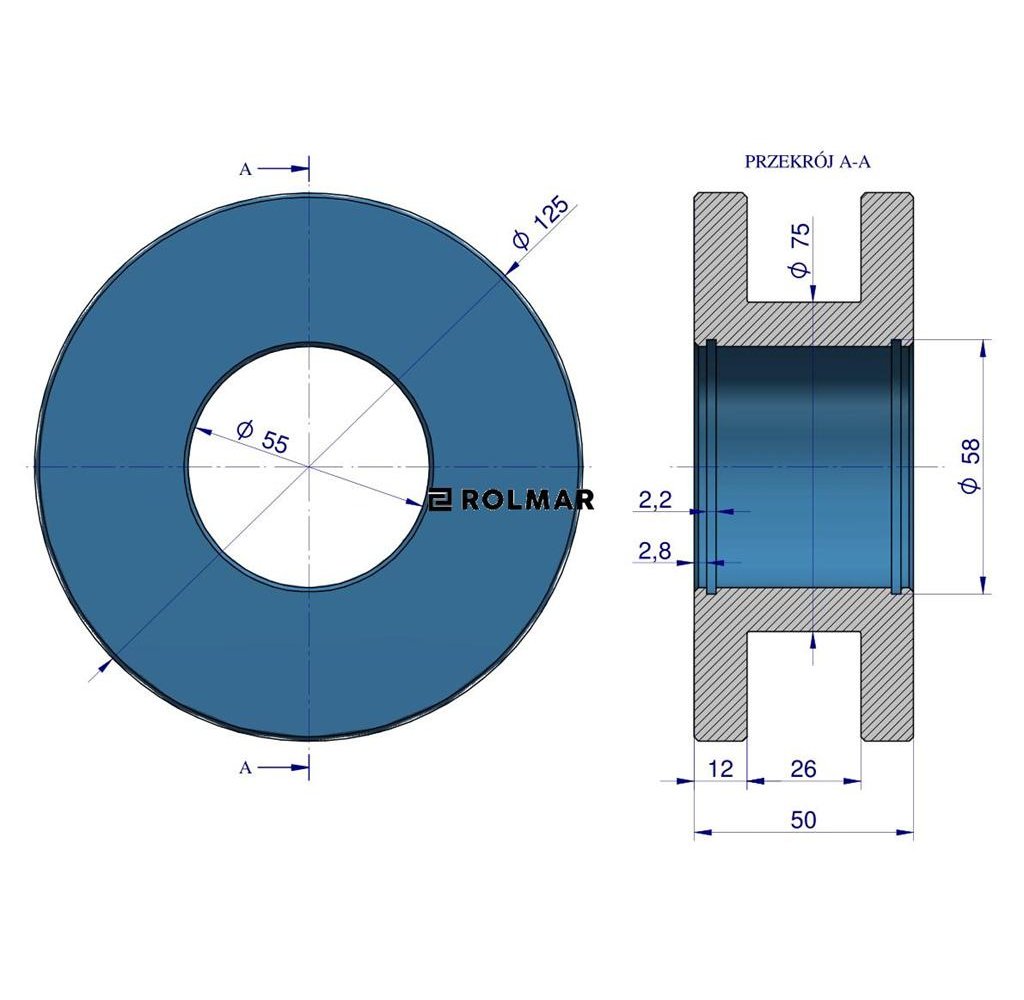Rolka prowadząca koła podnoszącego st.typ otwór fi 55mm Anna