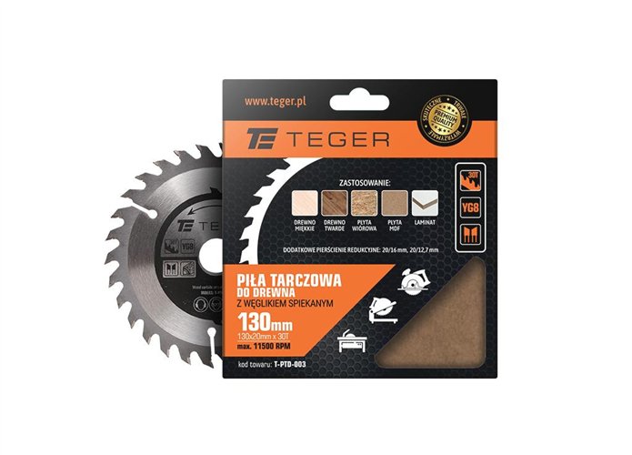 Piła tarczowa do drewna z węglikiem spiekanym 130x20x30T / TEGER
